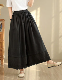 Elegant Beige Culottes – Elastic Waist Loose Fit Skirt Pants for Women