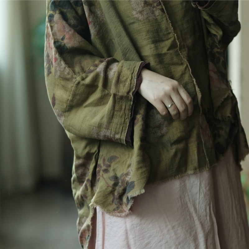Women Boho Floral Loose Blouse Linen Casual Top