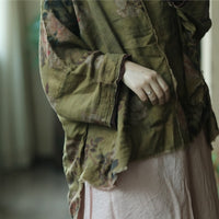 Women Boho Floral Loose Blouse Linen Casual Top