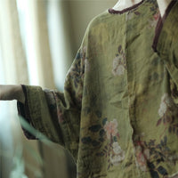 Loose Vintage Floral Cotton Linen Top Women