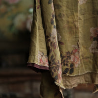 Women vintage floral linen blouse loose fit front view