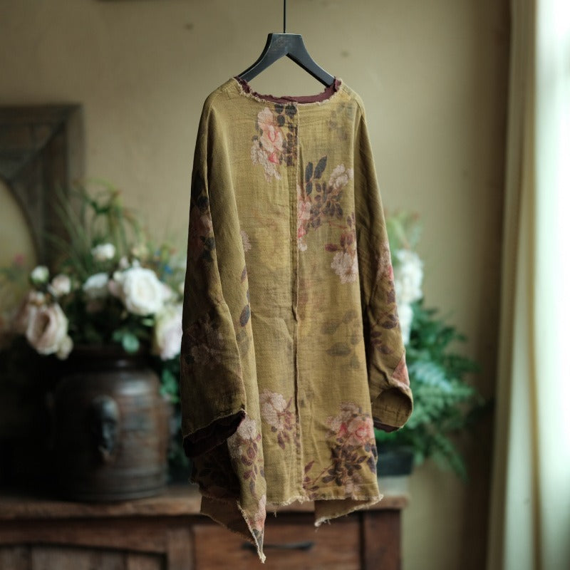 Boho floral linen top oversized casual style