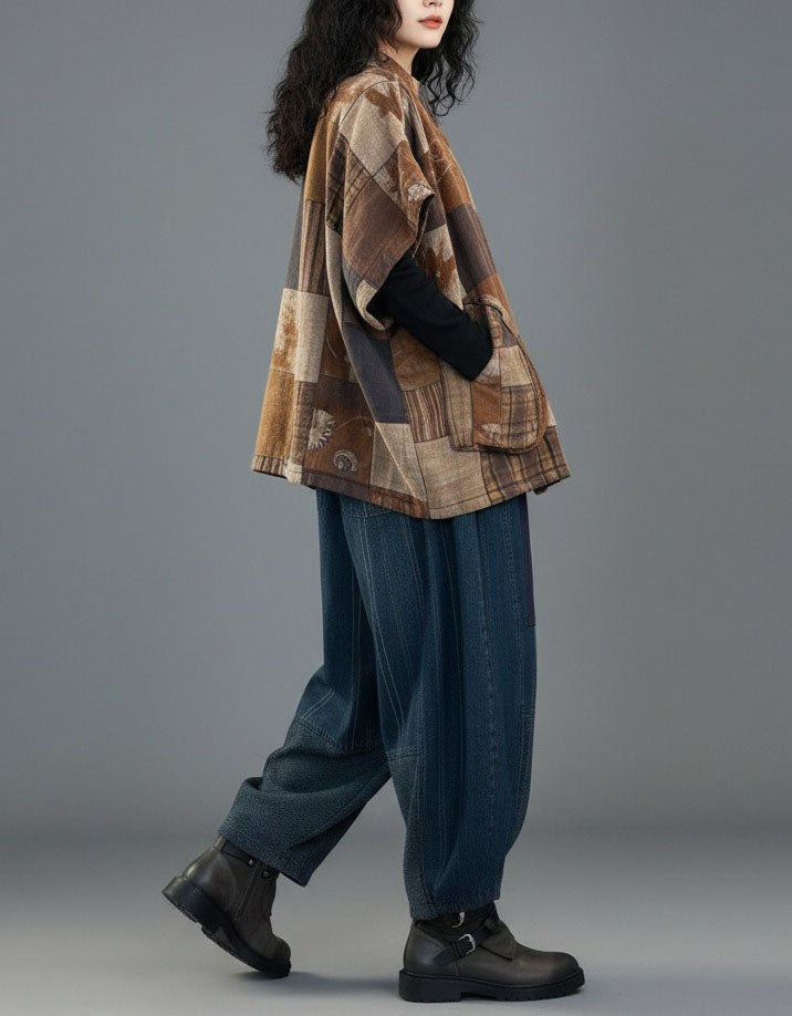 Women's Patchwork Cotton Button Front Casual Jacket