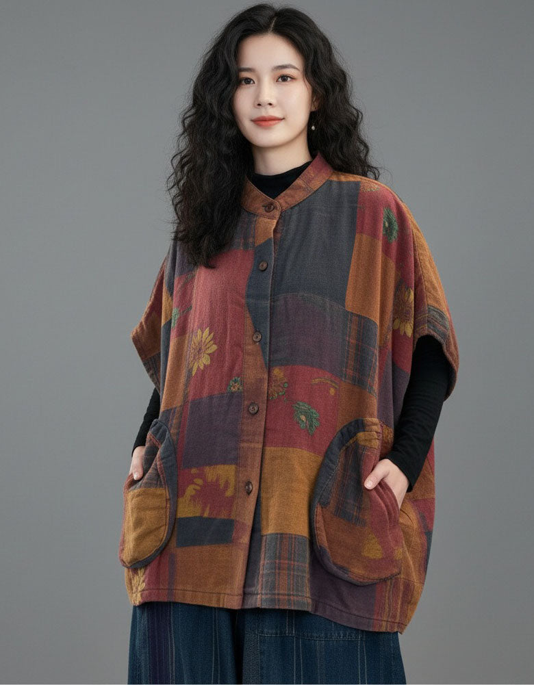 Women's Patchwork Floral Vintage Casual Button Jacket