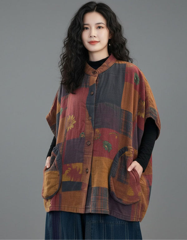 Women's Patchwork Floral Vintage Casual Button Jacket
