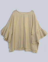 Loose Fit Linen Ruffle Sleeve Top for Women