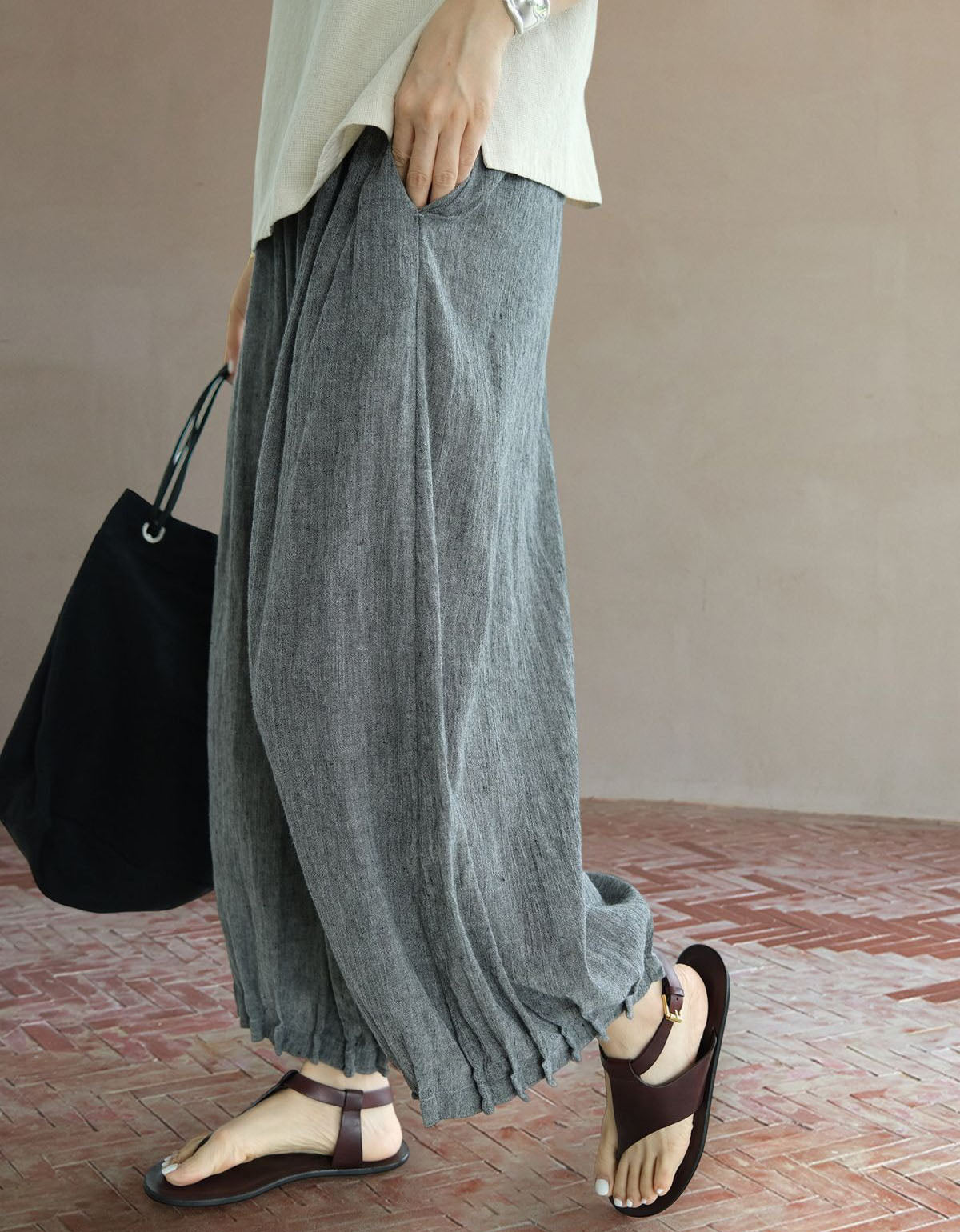 Minimalist Linen Wide Leg Pants Women Casual
