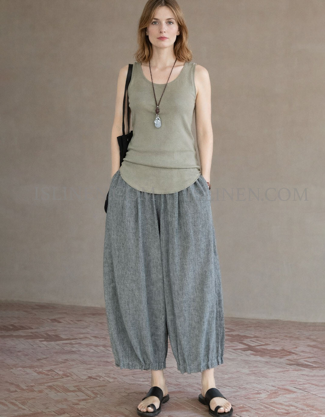 Casual Linen Palazzo Pants Women Wide Leg