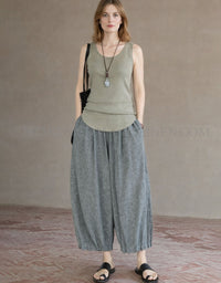 Casual Linen Palazzo Pants Women Wide Leg