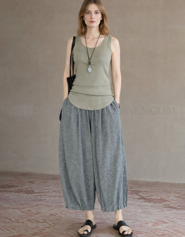 Casual Linen Palazzo Pants Women Wide Leg