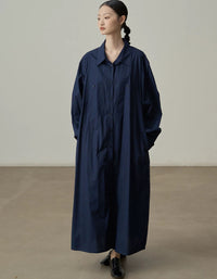 Women’s Navy Oversized Shirt Dress – Long Sleeve Button Down Maxi Dress