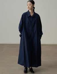 Minimalist Navy Shirt Dress for Women – Loose Fit Long Sleeve Maxi Dress