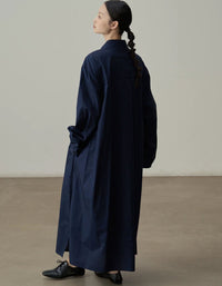Women’s Loose Fit Shirt Dress – Minimalist Long Sleeve Navy Maxi Dress