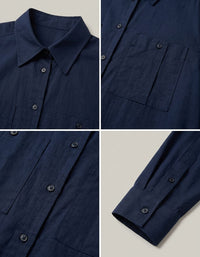 Minimalist navy button down maxi dress loose fit side profile