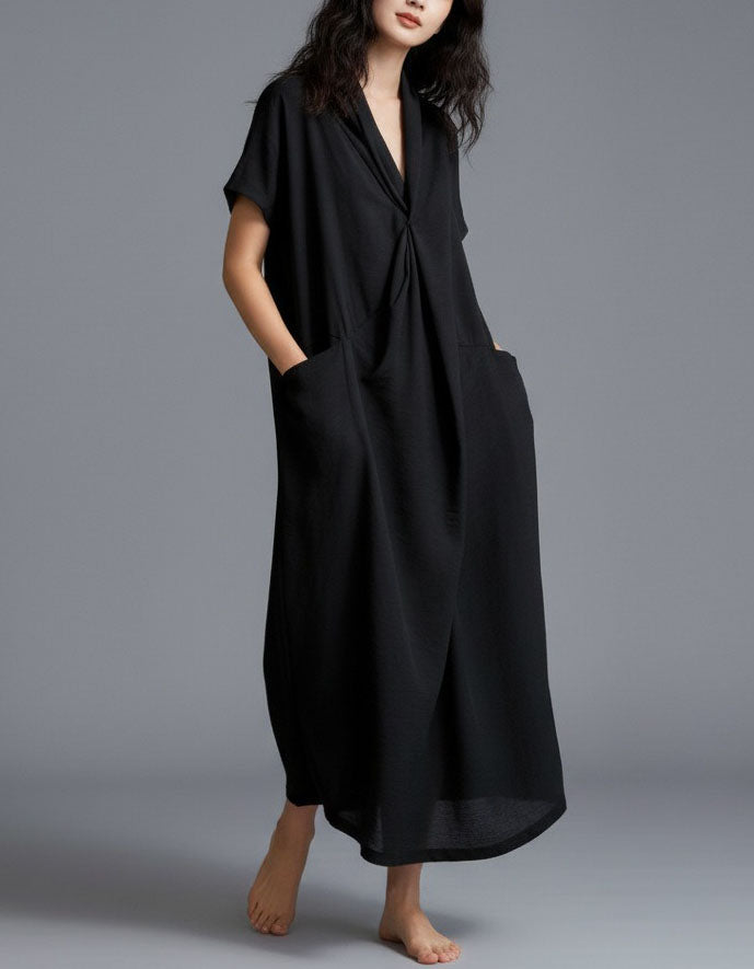 Women’s Oversized Linen Maxi Dress – Minimalist Gray Summer Dress