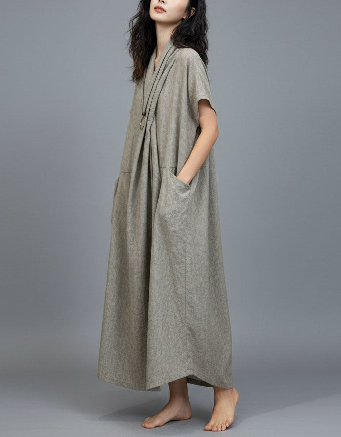 Women’s casual gray maxi dress breathable fabric texture