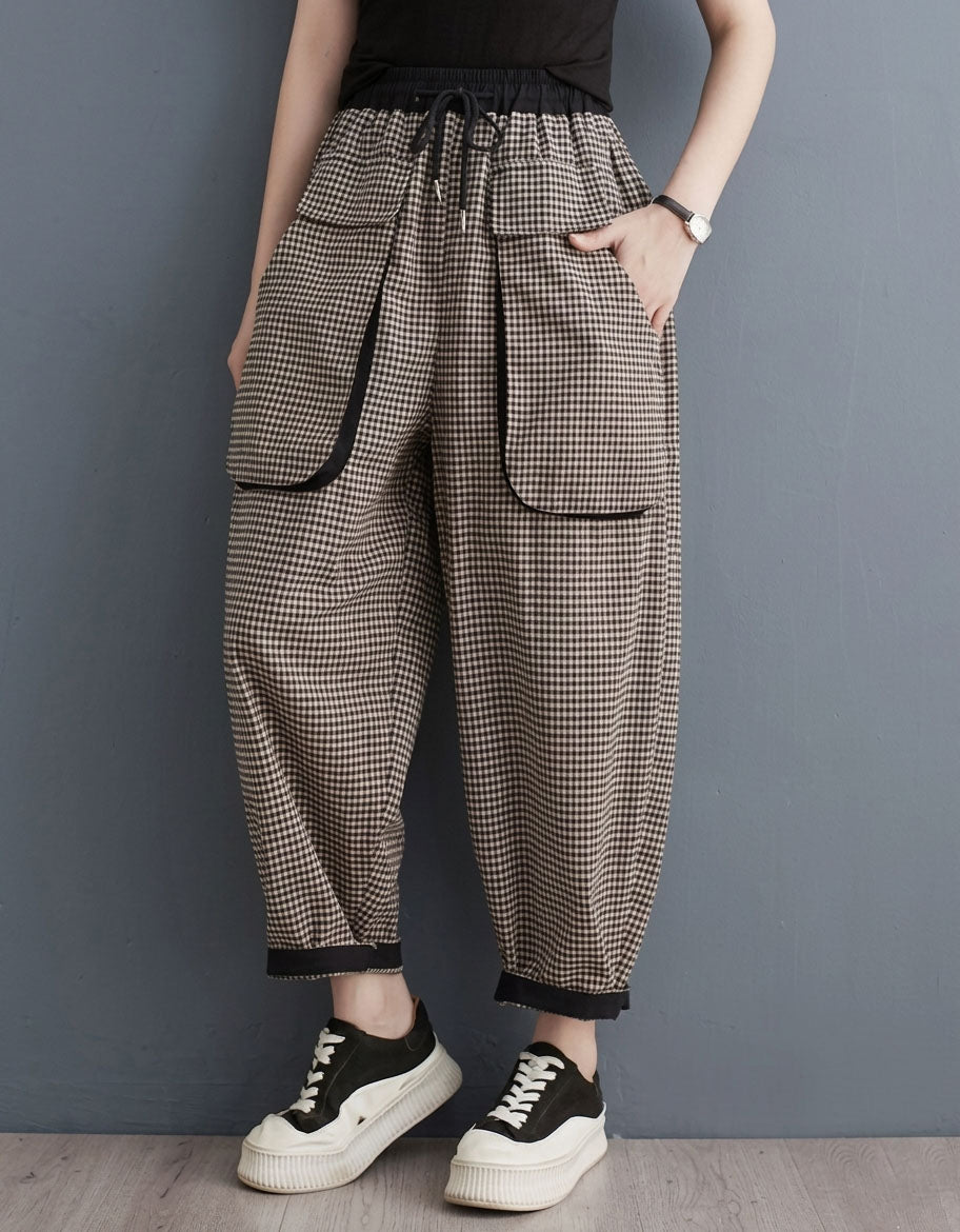 Women’s Loose Fit Plaid Jogger Pants Casual Style