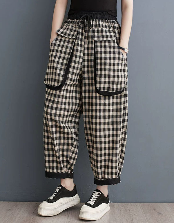 Women’s Plaid Harem Pants Casual Loose Fit Trousers