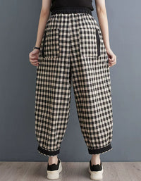 Casual Plaid Balloon Pants for Women Loose Fit