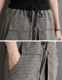 Vintage Checkered Cotton Pants for Women Casual