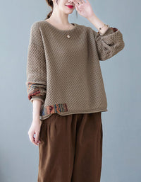 Women Vintage Patchwork Sleeve Knit Sweater