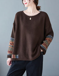 Women Vintage Patchwork Sleeve Knit Sweater