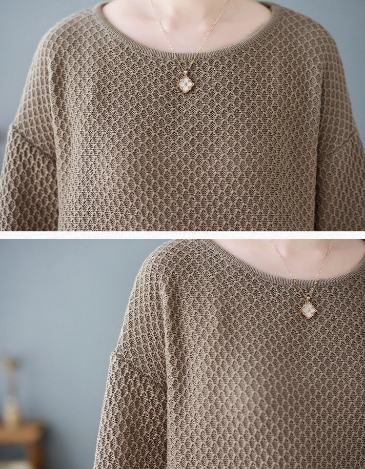 Women Vintage Patchwork Sleeve Knit Sweater