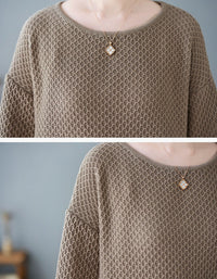 Women Vintage Patchwork Sleeve Knit Sweater