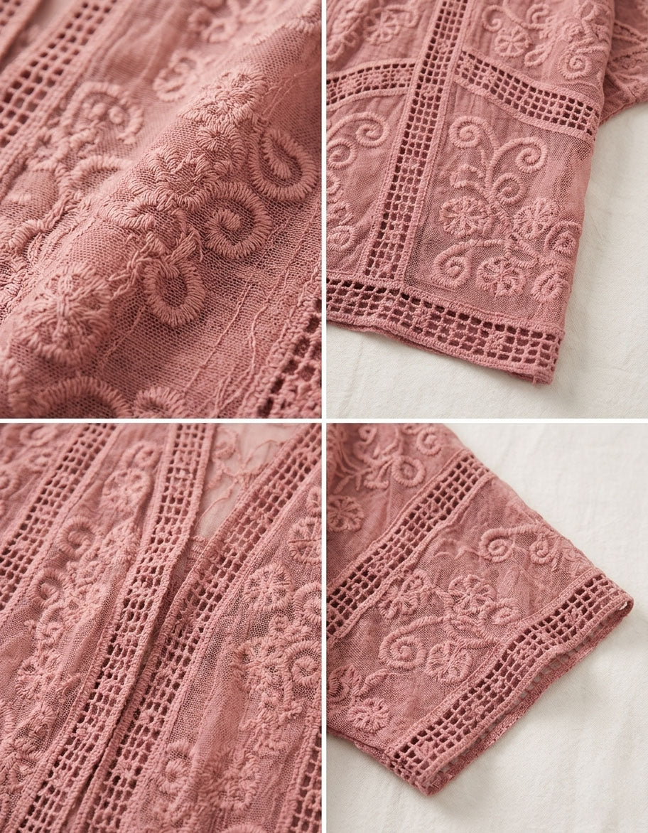 Boho Crochet Kimono for Women – Vintage Lace Open Front Cardigan
