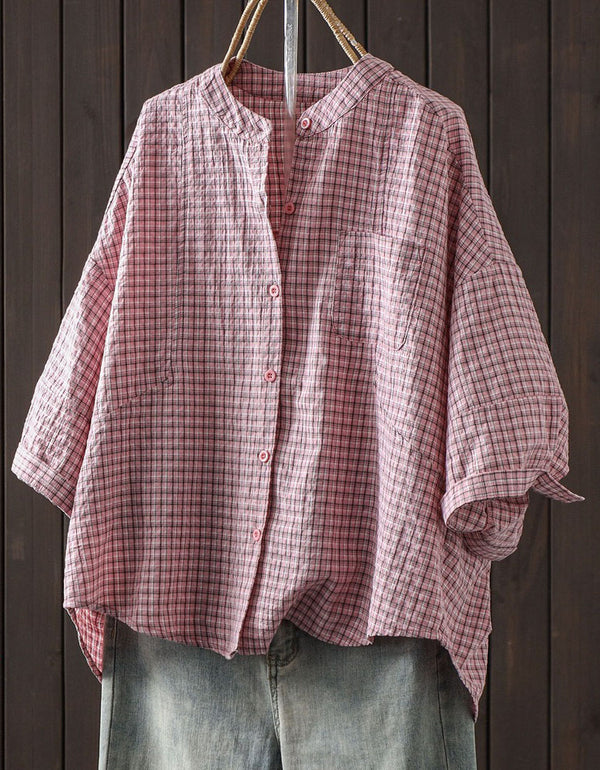 Vintage inspired checkered blouse for women with relaxed loose fit