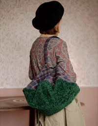 Women’s Winter Tote Bag Plaid Faux Fur Shoulder Bag