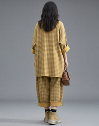 Women Oversized Plaid Patchwork Lounge Set Casual