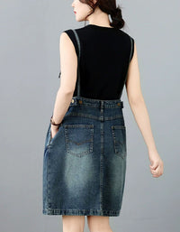 Casual Vintage Denim Overall Dress Adjustable Straps Women