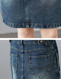 Vintage Style Sleeveless Denim Midi Dress Women Outfit