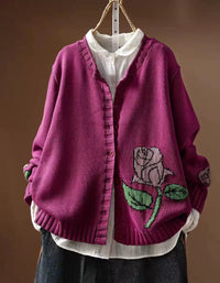 Cozy Rose Embroidered Cardigan Vintage Style Sweater