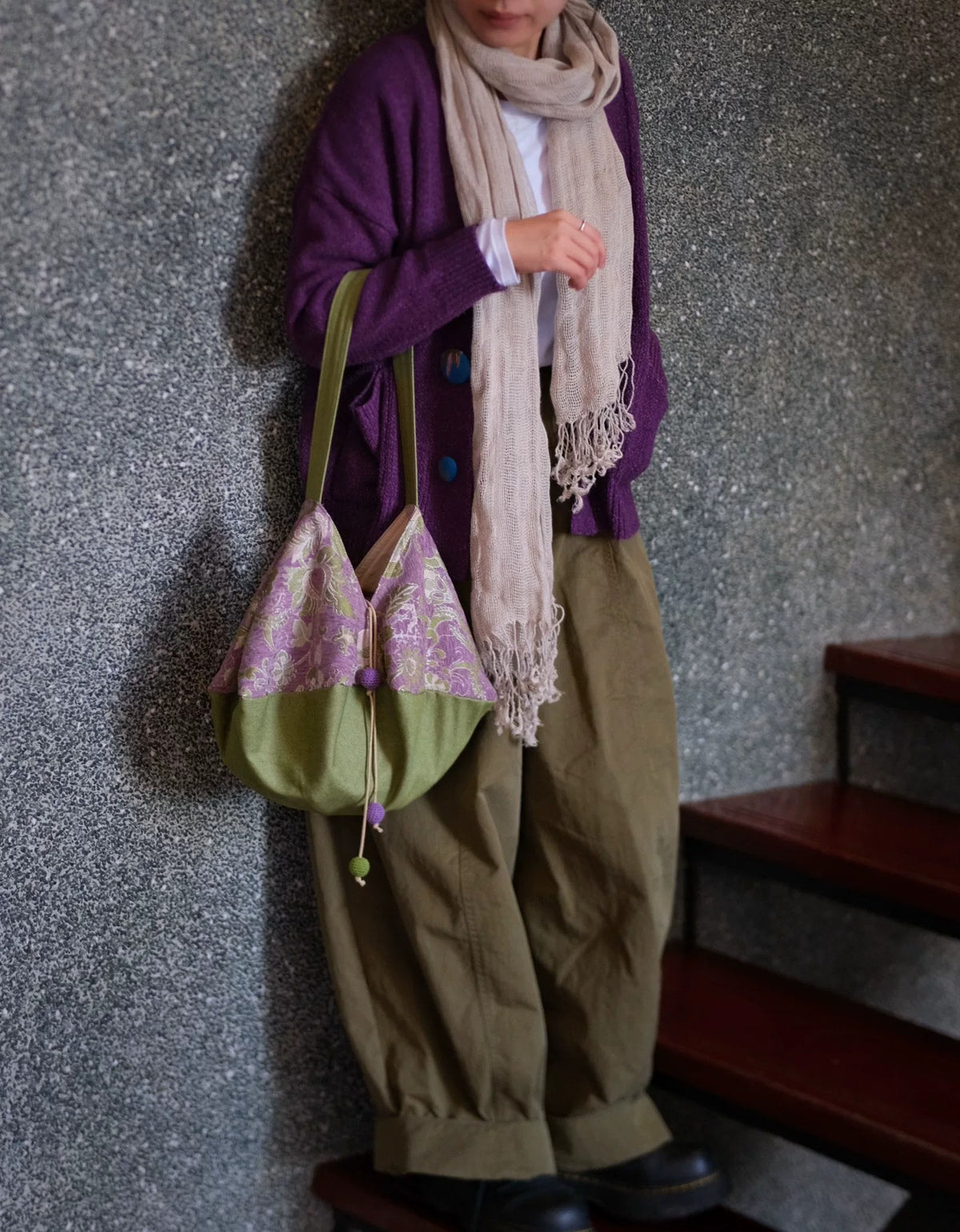 Bohemian cotton linen tote bag with floral print and adjustable shoulder strap