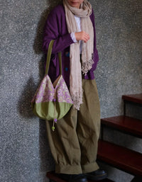 Bohemian cotton linen tote bag with floral print and adjustable shoulder strap