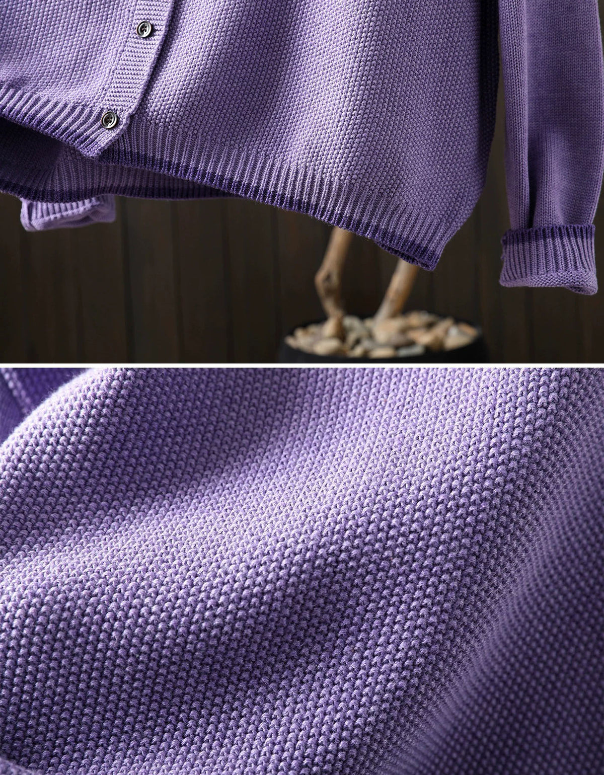 Women's Cottagecore Purple Cardigan with Handmade Style Details