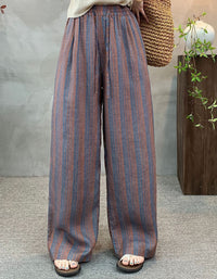 Loose Striped Drawstring Wide Leg Pants Women