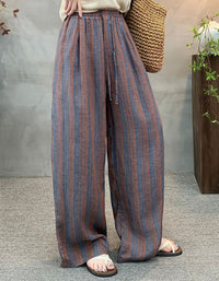 Women’s Striped Drawstring Wide Leg Linen Pants