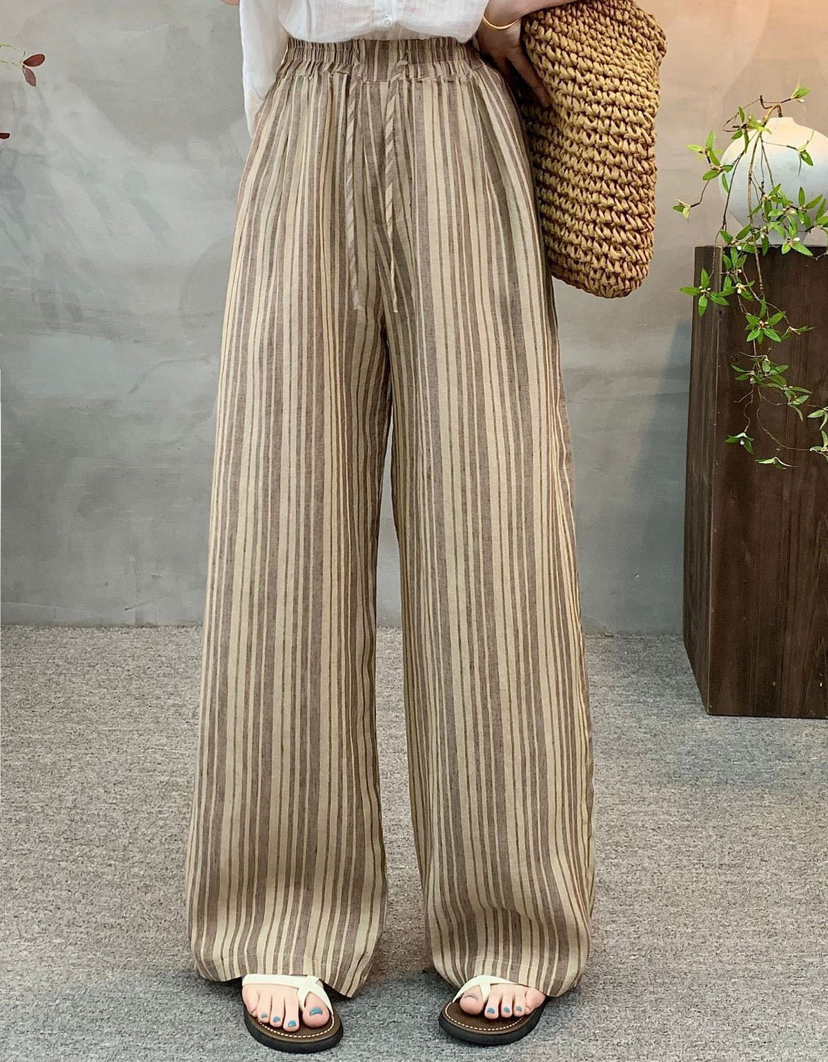 Women’s Striped Wide Leg Casual Linen Pants
