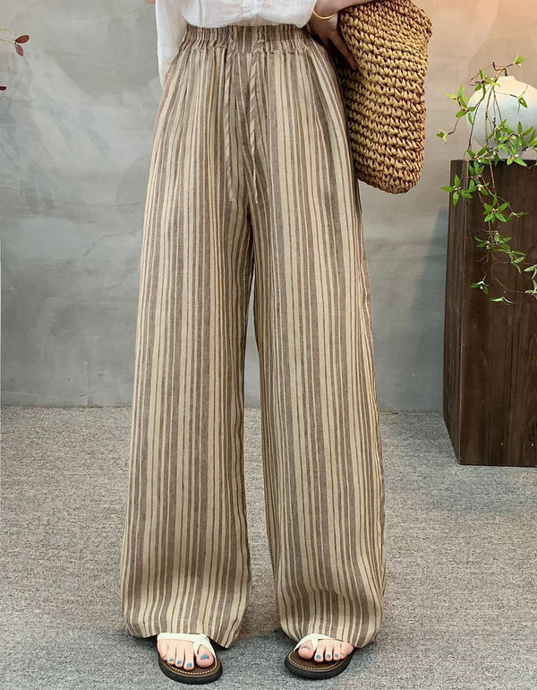 Women’s Striped Wide Leg Casual Linen Pants