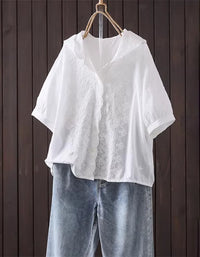 Vintage Lace Embroidery Hooded Top Women Cotton