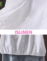 Women Cotton Linen Embroidery Hooded Summer Blouse