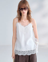 Women’s White Lace Trim Spaghetti Strap Cami