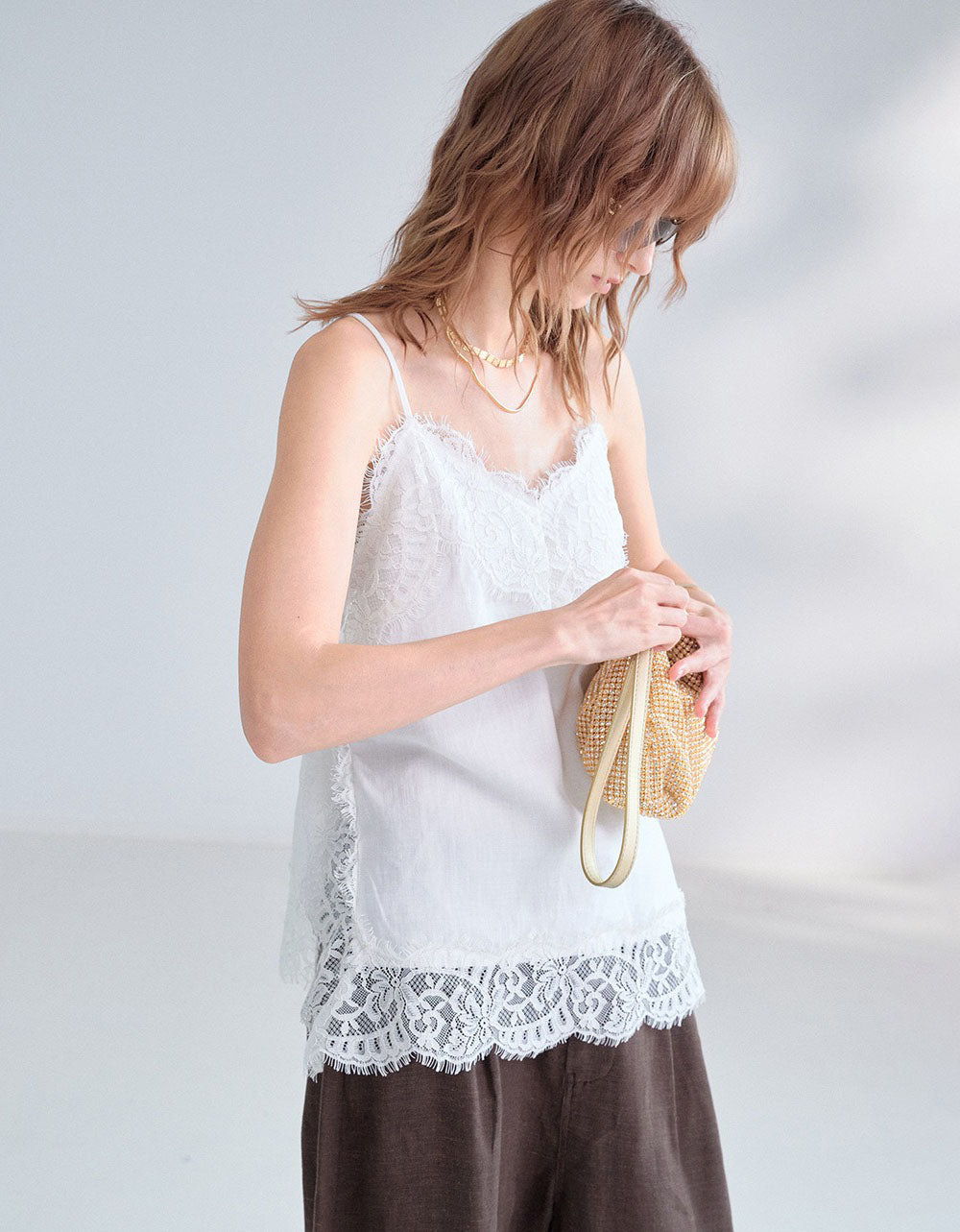 Women’s Sleeveless Lace Trim Cami Top