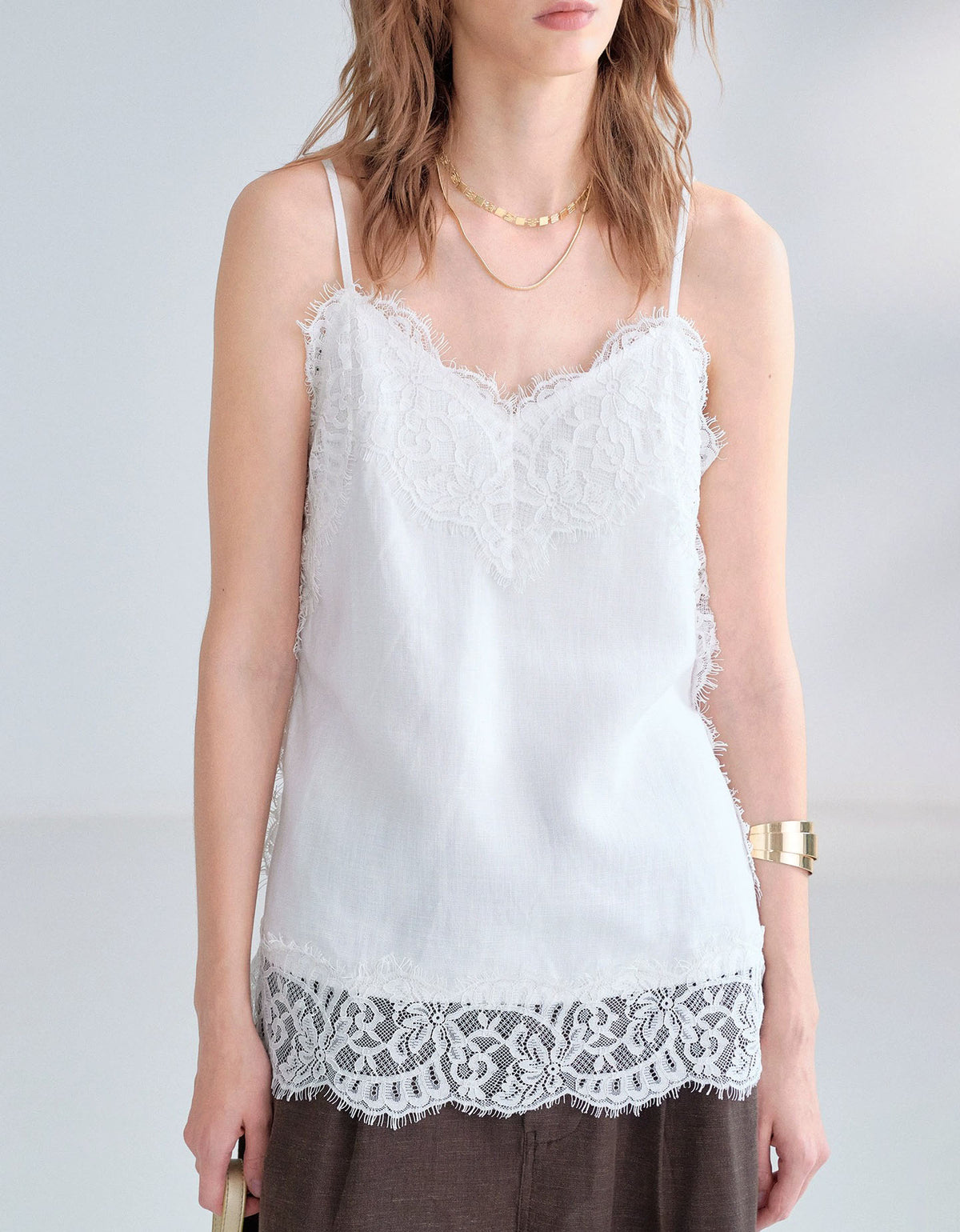 White Lace Detail Casual Cami for Women