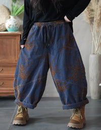 Women Winter Casual Embroidered Wide Leg Baggy Pants