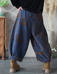 Women Winter Casual Embroidered Wide Leg Baggy Pants