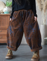 Women Winter Casual Embroidered Wide Leg Baggy Pants